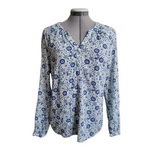 Boden Floral Popover Blouse Top Size 12 Blue Lightweight